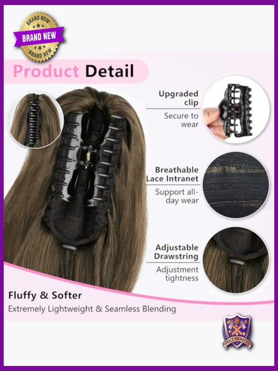 24 inch Claw Clip Long Wavy Ponytail Extension Glueless main image 4